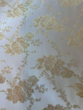 Cream & Gold Roses Floral - Faux Silk Brocade Jacquard Fabric