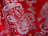 Red & Silver Damask Paisley - Faux Silk Brocade Jacquard Fabric