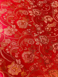 Red & Gold Paisley Floral- Faux Silk Brocade Jacquard Fabric