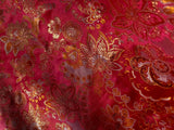 Red, Orange & Gold Floral - Faux Silk Brocade Jacquard Fabric