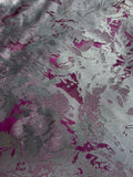 Pink & Silver Abstract Floral - Faux Silk Brocade Jacquard Fabric