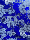 Royal Blue with Silver Flowers - Faux Silk Brocade Jacquard Fabric