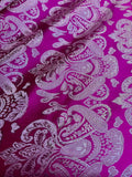 Fuchsia Pink & Silver Damask Paisley - Faux Silk Brocade Jacquard Fabric