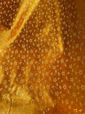 Orange with Gold Small Flowers - Faux Silk Brocade Jacquard Fabric