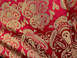 Red & Gold Damask Paisley - Faux Silk Brocade Jacquard Fabric