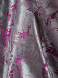 Pink & Silver Abstract Floral - Faux Silk Brocade Jacquard Fabric