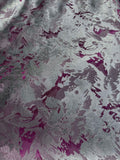 Pink & Silver Abstract Floral - Faux Silk Brocade Jacquard Fabric