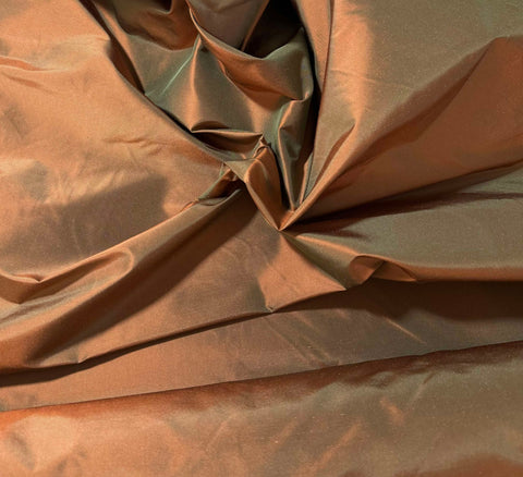 Iridescent Copper/Forest Green - 100% Silk Taffeta Fabric