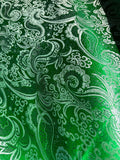 Emerald Green & Silver Paisley - Faux Silk Brocade Jacquard Fabric