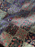 Purple Red Black & Gold Floral Patchwork - Faux Silk Brocade Jacquard Fabric