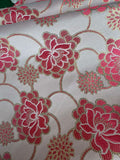 Champagne & Coral Mums Floral - Faux Silk Brocade Jacquard Fabric