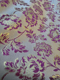 Champagne, Magenta & Gold Floral - Faux Silk Brocade Jacquard Fabric