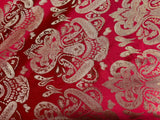 Red & Gold Damask Paisley - Faux Silk Brocade Jacquard Fabric