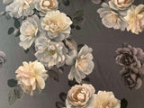 Large Scale Gray Roses Floral - Silk Georgette Chiffon Fabric