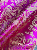 Fuchsia Pink & Gold Damask Paisley - Faux Silk Brocade Jacquard Fabric