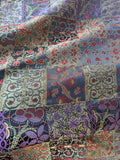 Purple Red Black & Gold Floral Patchwork - Faux Silk Brocade Jacquard Fabric