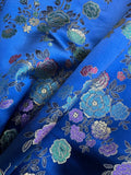 Royal Blue w/ Multi Colored Flowers - Faux Silk Brocade Jacquard Fabric