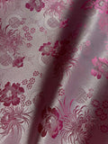 Pink on White Floral Medallions - Faux Silk Brocade Jacquard Fabric