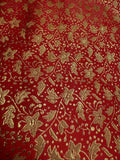 Red with Gold Small Flowers - Faux Silk Brocade Jacquard Fabric