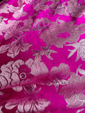 Hot Pink & Silver Large Floral - Faux Silk Brocade Jacquard Fabric