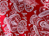 Red & Silver Damask Paisley - Faux Silk Brocade Jacquard Fabric