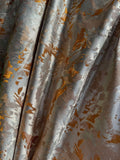 Orange & Silver Abstract Floral - Faux Silk Brocade Jacquard Fabric