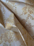 Cream & Gold Roses Floral - Faux Silk Brocade Jacquard Fabric