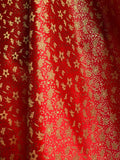 Red with Gold Small Flowers - Faux Silk Brocade Jacquard Fabric