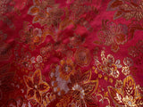 Red, Orange & Gold Floral - Faux Silk Brocade Jacquard Fabric