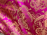 Fuchsia Pink & Gold Damask Paisley - Faux Silk Brocade Jacquard Fabric