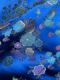 Royal Blue w/ Multi Colored Flowers - Faux Silk Brocade Jacquard Fabric