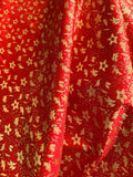 Red with Gold Small Flowers - Faux Silk Brocade Jacquard Fabric