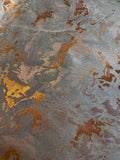 Orange & Silver Abstract Floral - Faux Silk Brocade Jacquard Fabric