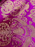 Fuchsia Pink & Gold Damask Paisley - Faux Silk Brocade Jacquard Fabric