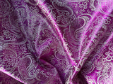 Magenta & Silver Paisley Floral - Faux Silk Brocade Jacquard Fabric