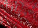 Red & Silver Paisley Floral- Faux Silk Brocade Jacquard Fabric