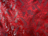 Red & Silver Paisley Floral- Faux Silk Brocade Jacquard Fabric