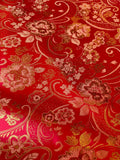 Red & Gold Paisley Floral- Faux Silk Brocade Jacquard Fabric