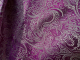 Magenta & Silver Paisley Floral - Faux Silk Brocade Jacquard Fabric