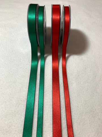 Christmas Red or Green Reversible Satin Ribbon - Made in France (2 Widths to choose from)