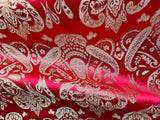 Red & Gold Damask Paisley - Faux Silk Brocade Jacquard Fabric