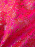 Neon Pink & Orange Floral - Faux Silk Brocade Jacquard Fabric