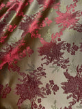 Gold with Red Poinsettia Christmas Floral - Faux Silk Brocade Jacquard Fabric