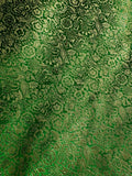 Kelly Green & Gold Small Floral - Faux Silk Brocade Jacquard Fabric