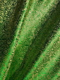 Kelly Green & Gold Small Floral - Faux Silk Brocade Jacquard Fabric