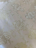 Ivory & Pale Gold Roses Floral - Faux Silk Brocade Jacquard Fabric