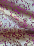 Champagne, Magenta & Gold Floral - Faux Silk Brocade Jacquard Fabric