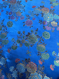 Royal Blue w/ Multi Colored Flowers - Faux Silk Brocade Jacquard Fabric