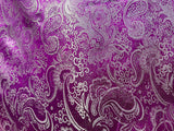 Magenta & Silver Paisley Floral - Faux Silk Brocade Jacquard Fabric