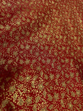 Red with Gold Small Flowers - Faux Silk Brocade Jacquard Fabric